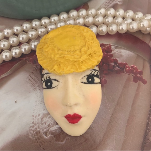 VINTAGE JEWELRY COLORFUL FACE BROOCH PIN - Picture 12 of 14